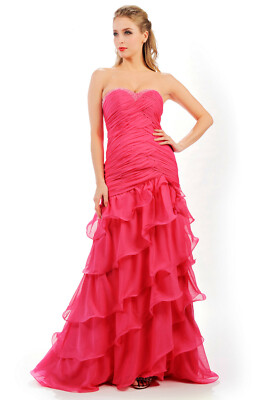 HBH bodenlange Abendkleid mit Perlen bestickt,Reißverschluss,Farbe:Pink,Gr.34-44