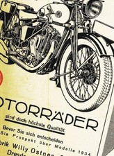 "Willy OSTNER O.D. Werk / RMW NEHEIM Motorr&auml;der" 2 historische Reklamen ~ 1933