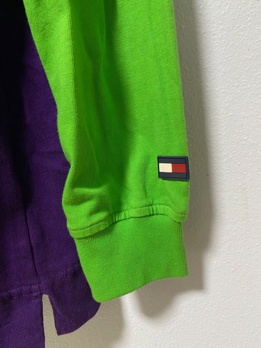VTG y2k Tommy Hilfiger Athletics long Collared shirt 2xL Joker Green Purple XXL - Picture 3 of 18