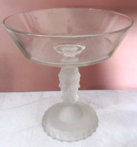 Vintage Clear Glass 3 Faces Portrait Frosted Stem MMA MCM Fruit Bowl Centerpiece