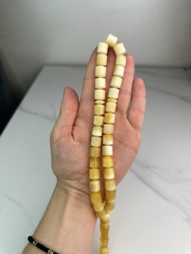 Natural Baltic Amber 51g. Islamic Prayer Rosary White Barrel 33 Beads Tesbih 11m - Picture 4 of 21