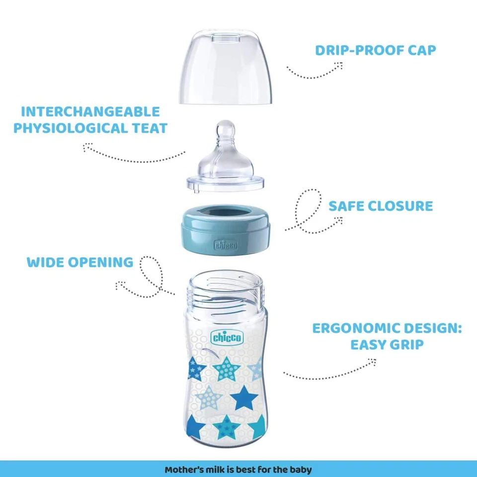 Biberón Chicco Wellbeing para todos los bebés color azul 250 ml capacidad Foto 4 de 4
