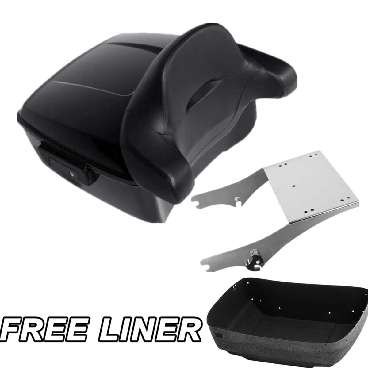 Black King Trunk Backrest Pad Mount Rack Fit For Harley Road Glide King 97-08 99