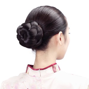 Women Clip On Hair Bun Piece Extension Hand Knitted Flaxen Brown