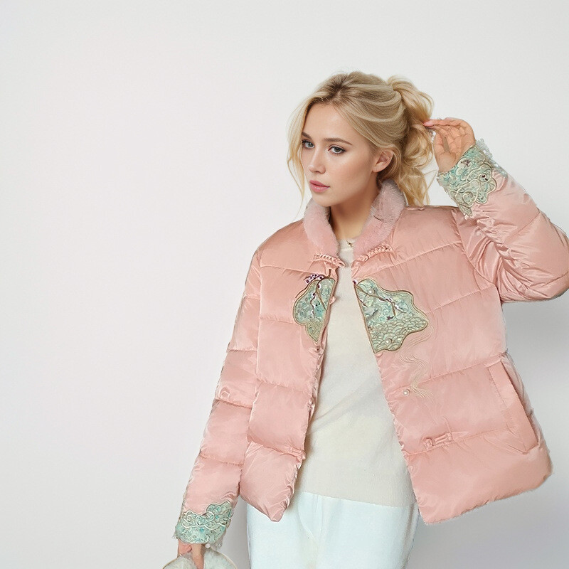 Down Cotton Jacket Women Short Winter Embroidery New Chinese Style