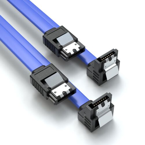Zestaw 2 kabli 0,5m SATA 3 niebieski | S-ATA 6 Gb/s SSD HDD 90° kątowy kabel do transmisji danych - Zdjęcie 1 z 6