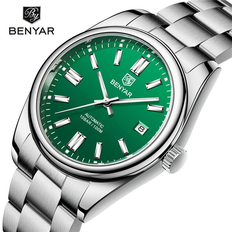 BENYAR Men's Automatic Watch Red Dial Waterproof Stainless Steel Strap