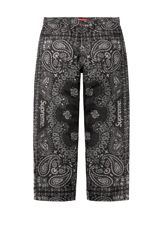 Jean baggy jacquard Supreme Bandana   Denim noir   TAILLE 34   SS25