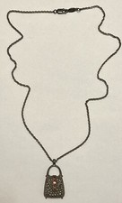 Judith Jack Sterling Silver Marcasite Garnet Purse Pendant & JJ Chain Necklace!