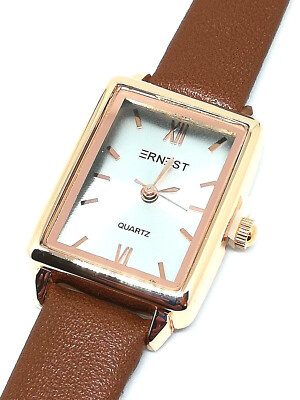 Montre femme mouvement quartz chiffre romain bracelet cuir marron
