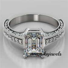 2.55CT Lab-Created Emerald Cut Diamond Engagement Wedding Ring 14K White Gold FN