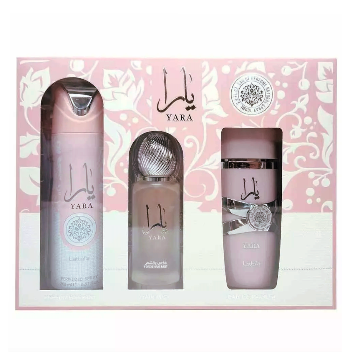 Lattafa Yara 3 Pcs Gift Set with (3.4oz EDP Spray +6.7oz DEO + 1.7