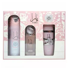 Lattafa Yara 3 Pcs Gift Set with (3.4oz EDP Spray +6.7oz DEO + 1.7oz Hairmist)
