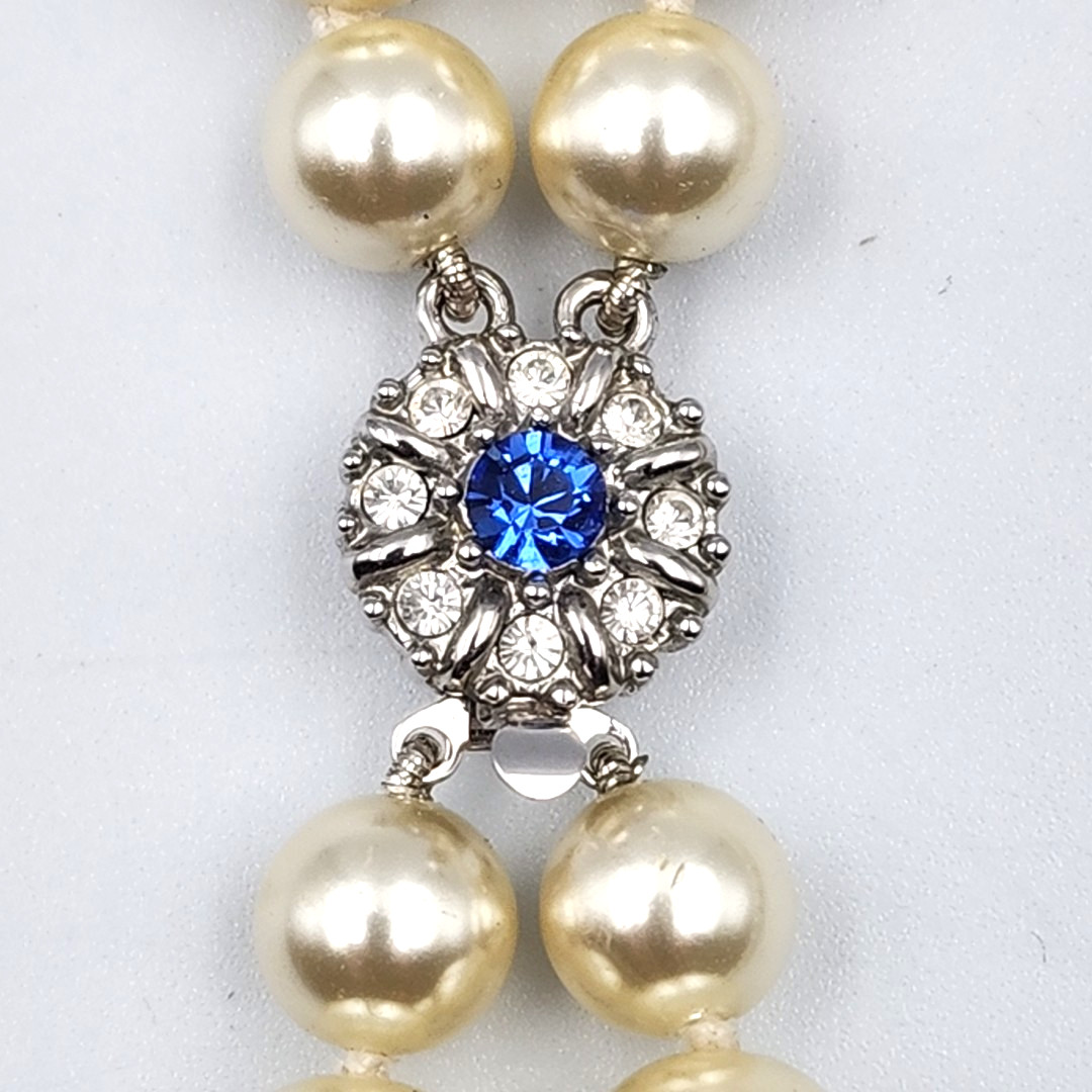 Jackie Kennedy Camrose & Kross 2 Strand Faux Pearl Necklace JBK 18" Rhinestone