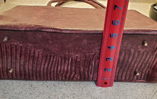 Vntg Franklin Covey Genuine Leather Briefcase Laptop Bag Travel Tote Plum Croc - Picture 6 of 11