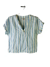 L.L. Bean Signature Womens Medium Linen Striped Boxy Shirt