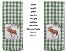 KAY DEE DESIGNS Pinecone Moose Appliqued R4347 Checked Tea Towel~18"x28″ Cotton