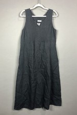 Malvin Hamburg LoveLinen Midi Dress SZ 10/ L Charcoal Gray Side Zip Pockets