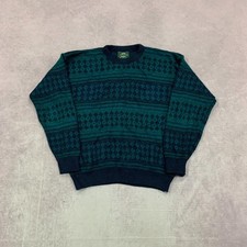Vintage abstract knitted jumper Patterned Grandad chunky knit sweater Men's L