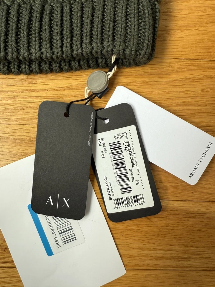 A|X Armani Exchange Wool Blend Olive Green Men's Beanie Hat One Size NWT - Image 4 of 4