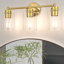 Bathroom Vanity Light Fixtures, 3-Light Brushed Gold Wall Sconce with Clear G...