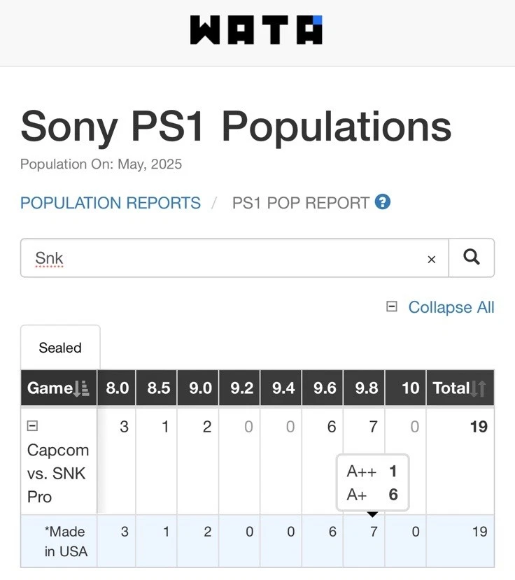 9.8 A+ Capcom vs. SNK Pro Sony Playstation 1 PS1 WATA Graded NOT CGC VGA - Image 2 of 4