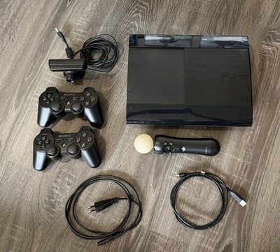 Sony PlayStation 3 Super Slim Schwarz + 2x Controller, Move Kit + Spiel