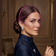 Hot Pink Fascinator Headband Birdcage Veil Crystals Wedding Guest Hair Accessory