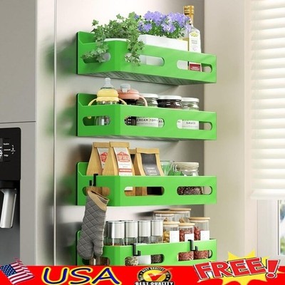 Magnetic Spice Rack 4 Pack Fridge Organizer Tiered Shelves Storage Solution New