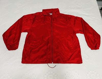 Clique Men s Large Red Windbreaker Jacket Lightweight w/Hoodie *Few Stains*