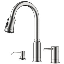 Brushed Nickel 3 Hole Kitchen Faucet with Pull Down Sprayer, Separate Handle