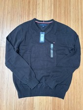 NWT Tommy Hilfiger Men's V Neck Premium Cotton Sweater, Black
