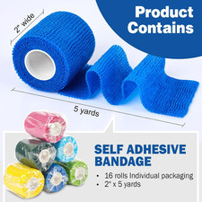 16 Pack Self Adhesive Bandage Wrap, 2" X 5 Yards Elastic Cohesive Bandage Wra...