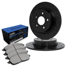For Volkswagen Passat 15-22 Drilled & Slotted Rear Brake Kit w Semi-Metalic Pads
