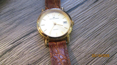 MEISTER ANKER MA BROWN LEATHER  GOLD BAND WATCH WORKS! # 230.0978/30