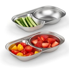Bakpoco 2PCS Stainless Steel Toddler Plates with 2 Dividers, Kids Plates for ...