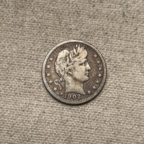 1902-O Barber Silver Quarter in VF+ Condition TL