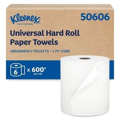Kleenex Universal Hard Roll Paper Towels White 600ft 6 Rolls 1.75in Core