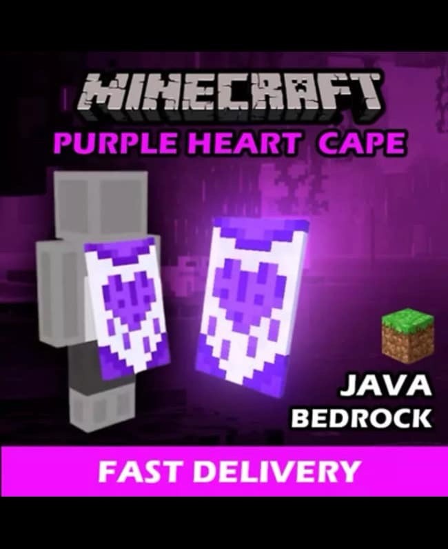 ✅ Minecraft Purple Heart Twitch Drop Cape 💜Java & Bedrock💜