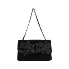 Chanel Velour Shoulder Bag Women Black One Size