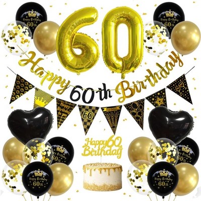 60. Geburtstag Deko Schwarz Gold Set - Dekoration für Männer & Frauen - Luftb...