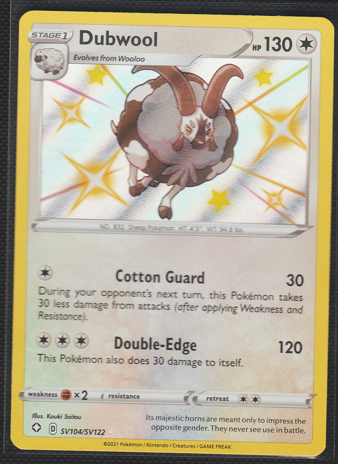 Dubwool SV104/SV122 Shiny Holo Rare Shining Fates: Shiny Vault Pokemon Holo