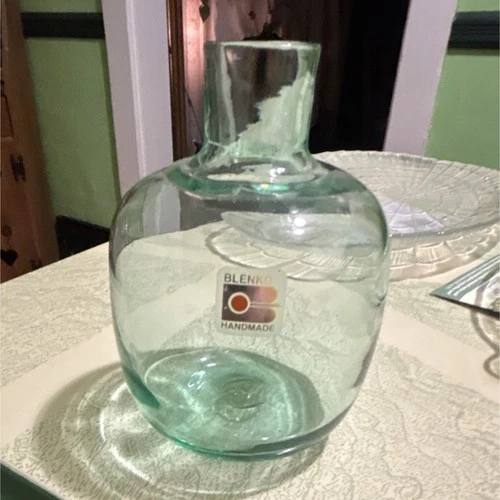 Vintage Blenko Art Glass Handblown Light Green Vase/Bottle
