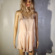 Antique 1930's 1940s Lingerie Silk  Lace Pink Slip Teddy Romper Nightie Cami