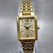 Seiko Tank Watch Women 16mm Champagne  Dial Gold Tone 1n01-0FH0 New Battery