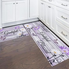 Farmhouse Kitchen Mats for Floor 2 Piece, Purple Kitchen Rugs and Mats Non Sk...
