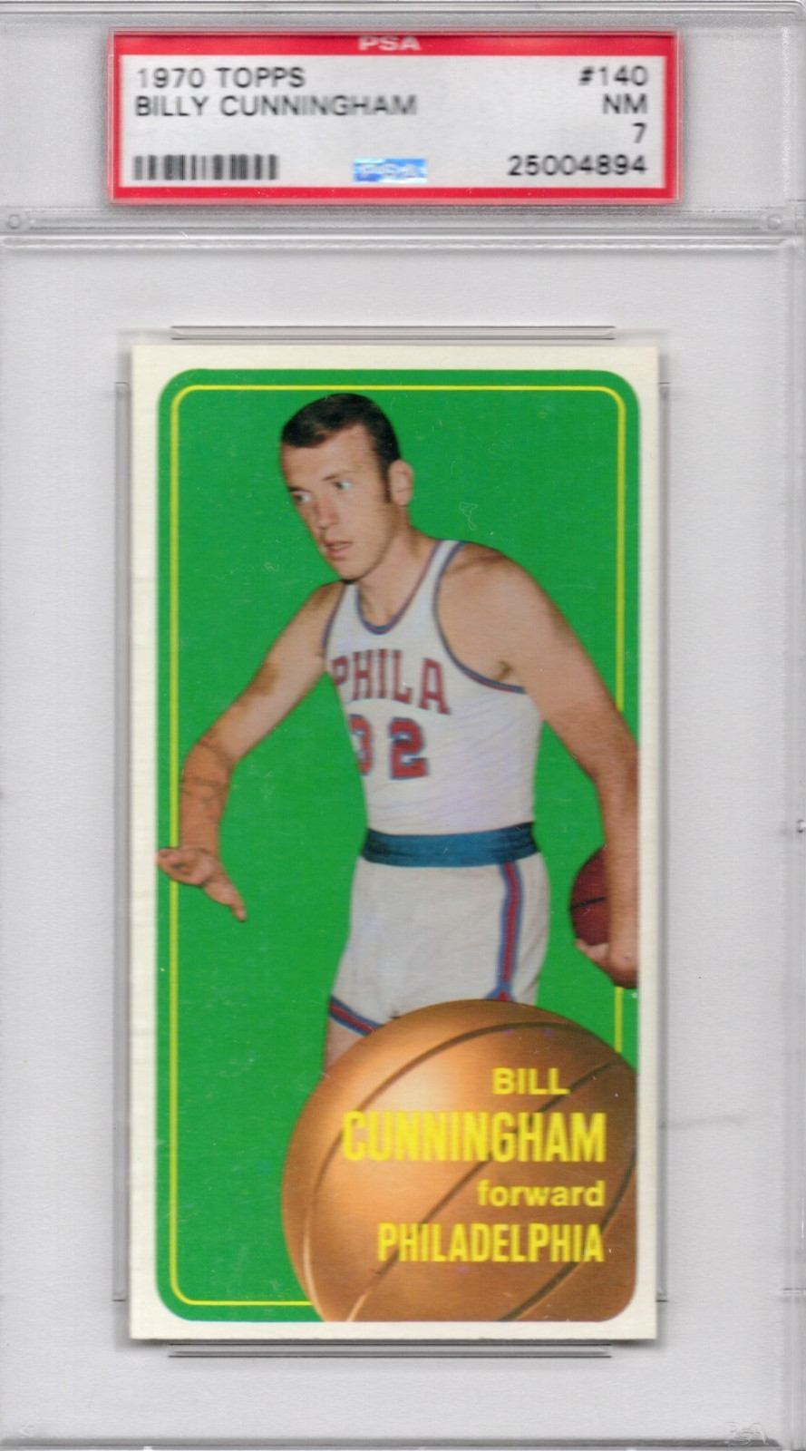 1970 Topps Basketball Cards #140 Billy Cunningham HOF Philadelphia 76er PSA 7 NM