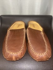 L.L Bean Cozy Comfy Brown Leather Stitching Slip on Slippers Shoes SZ 11M Mens