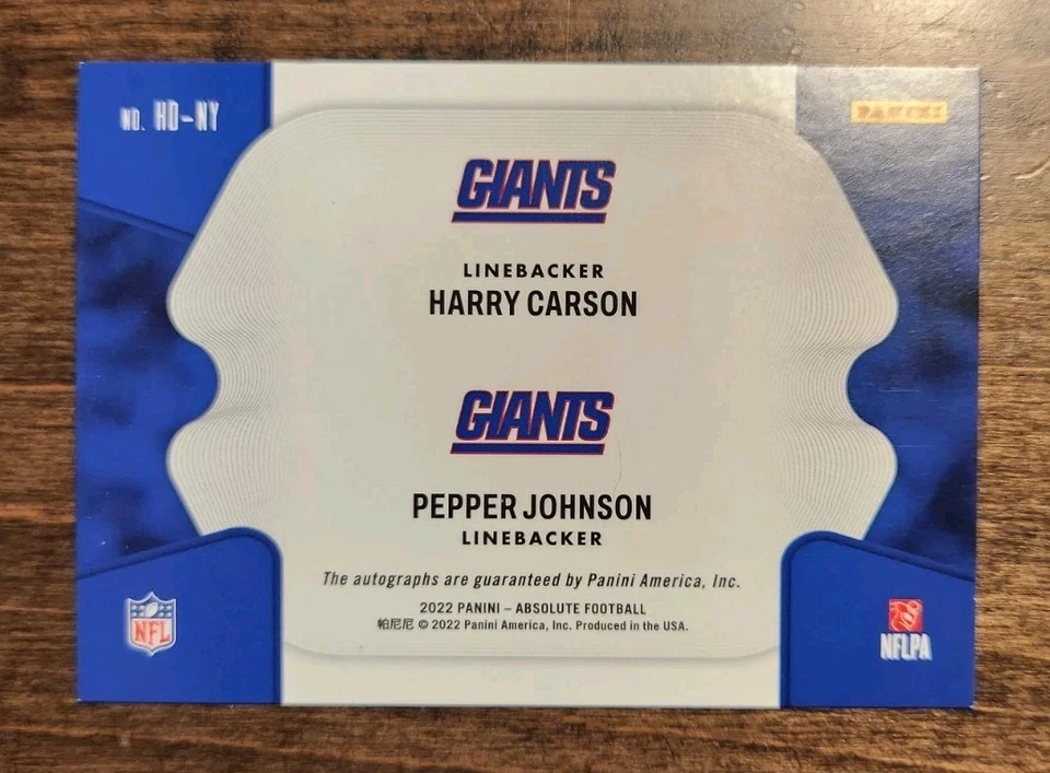 Harry Carson Pepper Johnson Dual Auto New York Giants /199 Panini Absolute - Image 2 of 2