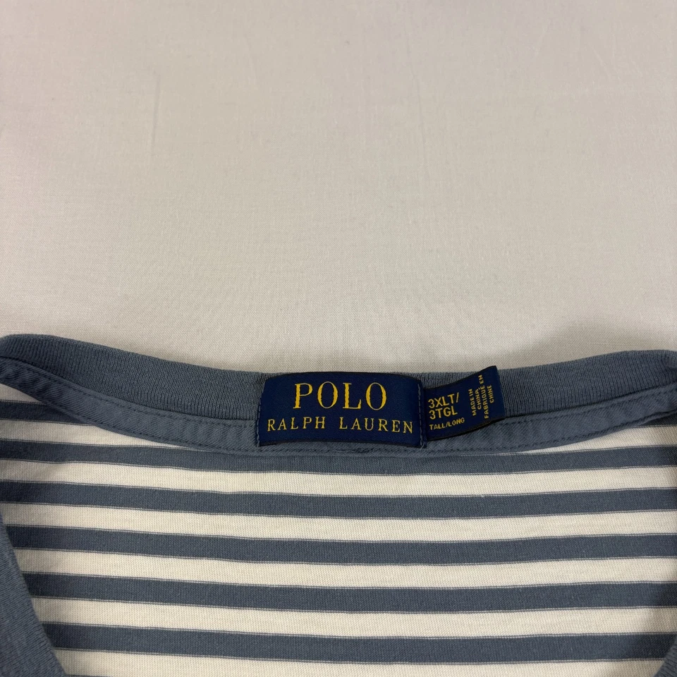 Polo Ralph Lauren Shirt Men 3XLT Tall Blue Striped Pocket Short Sleeve Crew Neck - Image 4 of 4
